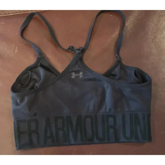 Under armour Sports Bra Top Womens S Small Black Training Workout Gym No Pads - Picture 2 of 3